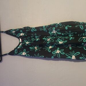 Hula Bay hawaiian jumper, large, spaghetti strap. Black, teal and white